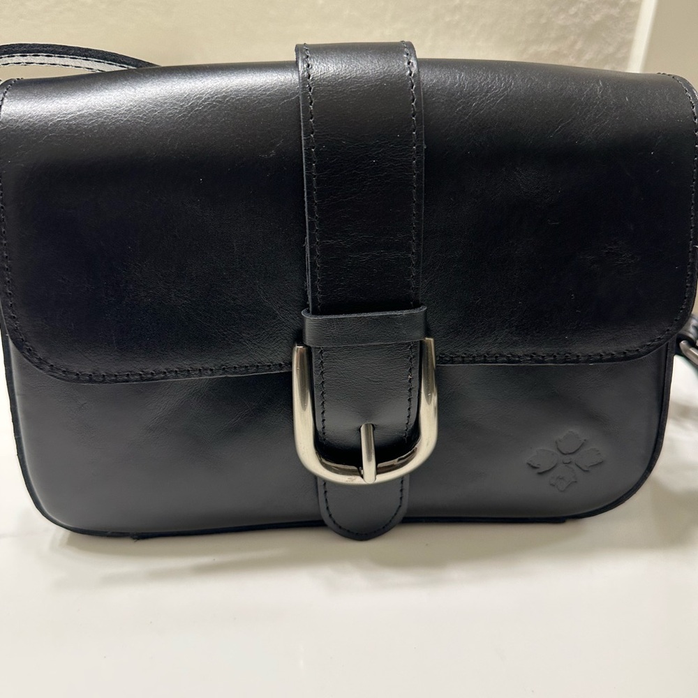 Black Leather Crossbody Bag with Silver Buckle